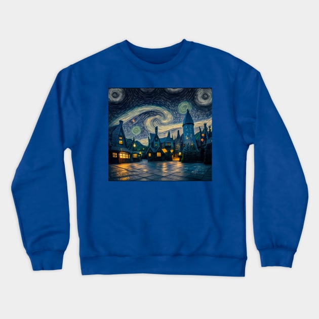 Starry Night Over Hogsmeade Village Crewneck Sweatshirt by Grassroots Green